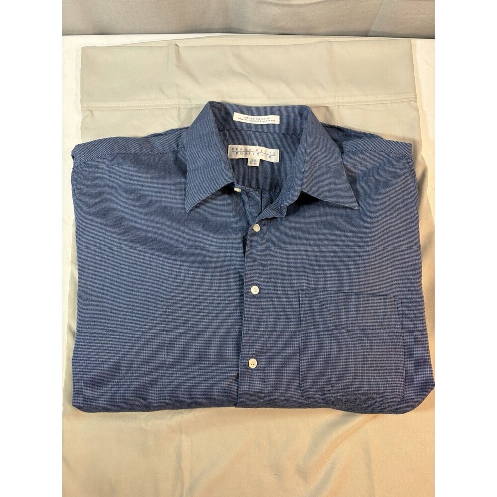 Perry Ellis Portfolio Shirt Slim Fit Mens 16.5/32-33 Blue Performance Tech Dot
